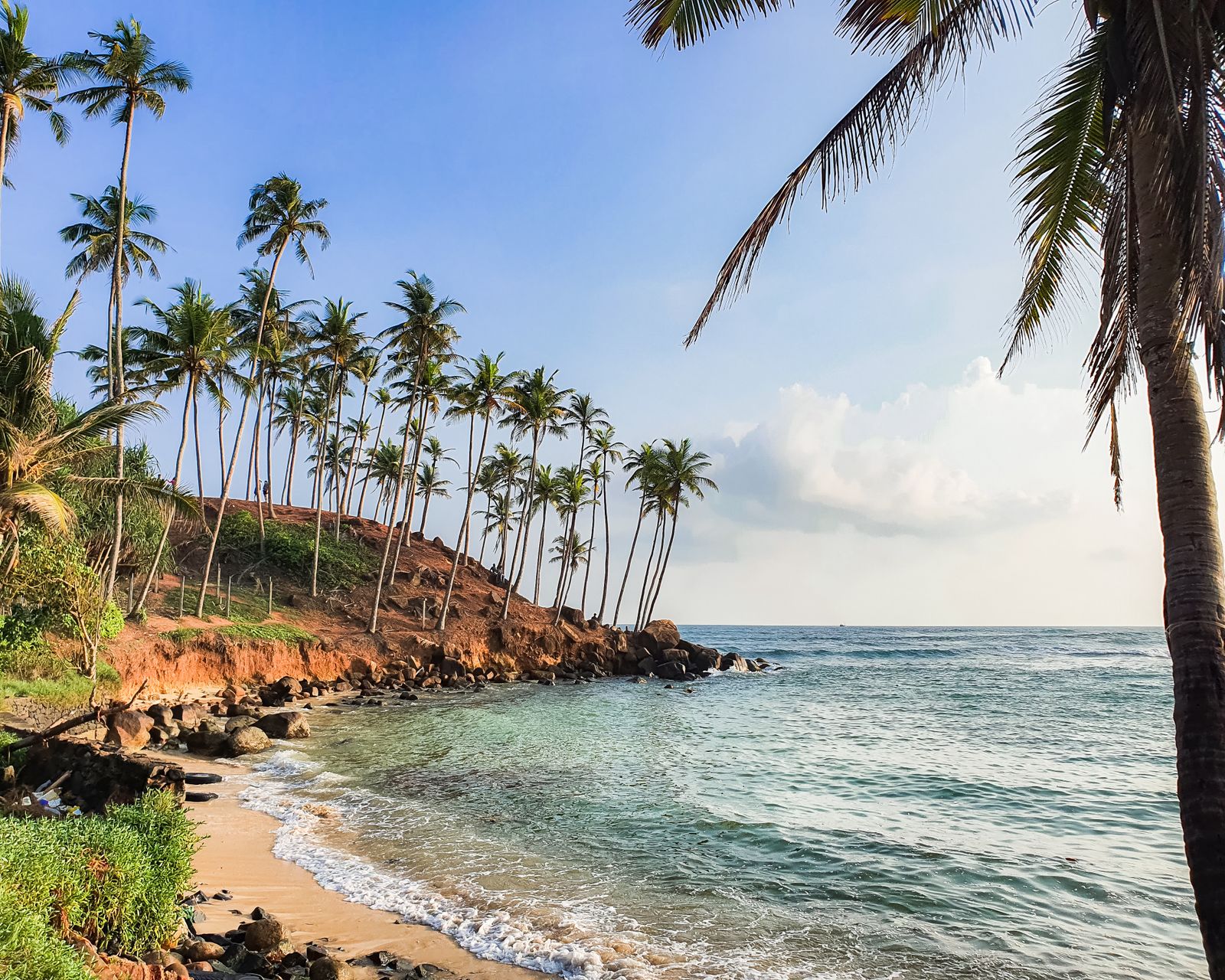 best beaches in Sri Lanka - palm-fringed turquoise coastline at Mirissa